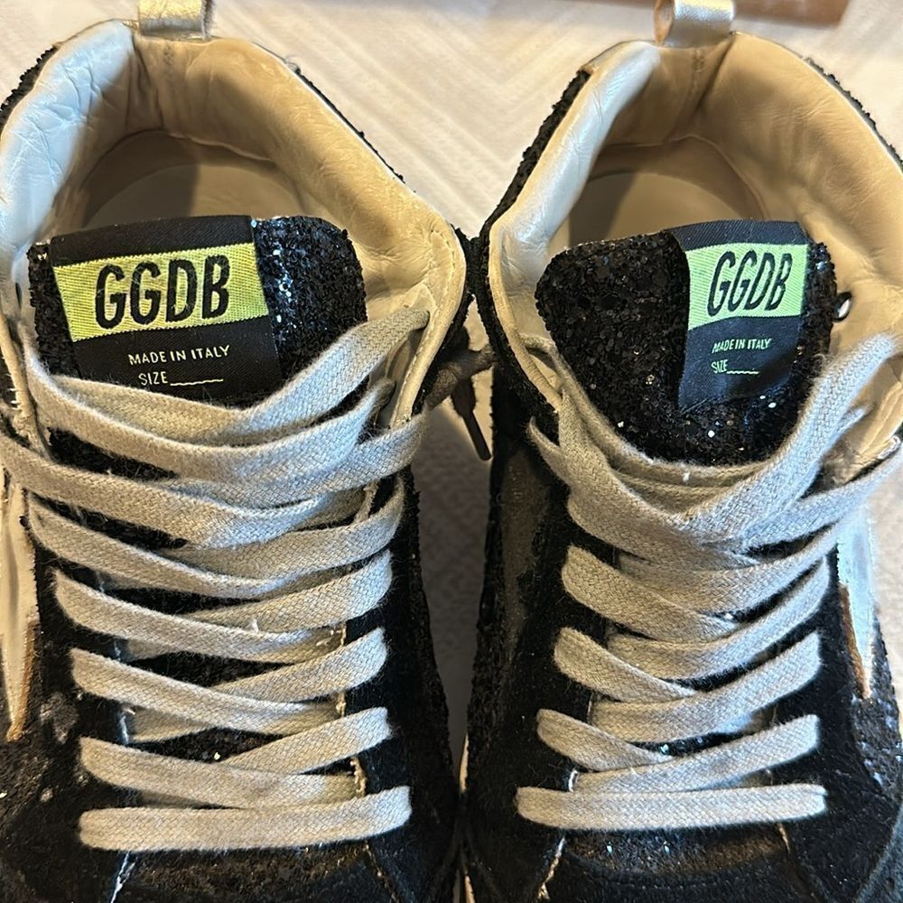 Golden Goose Mid Star Black Glitter and Silver Star Sneakers - Size 37 - Picture 3 of 12